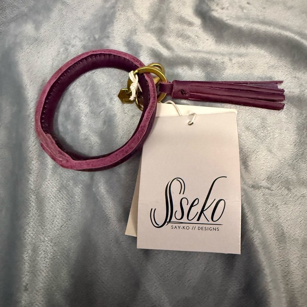 Sseko Purple Leather Key Holder with Tassel